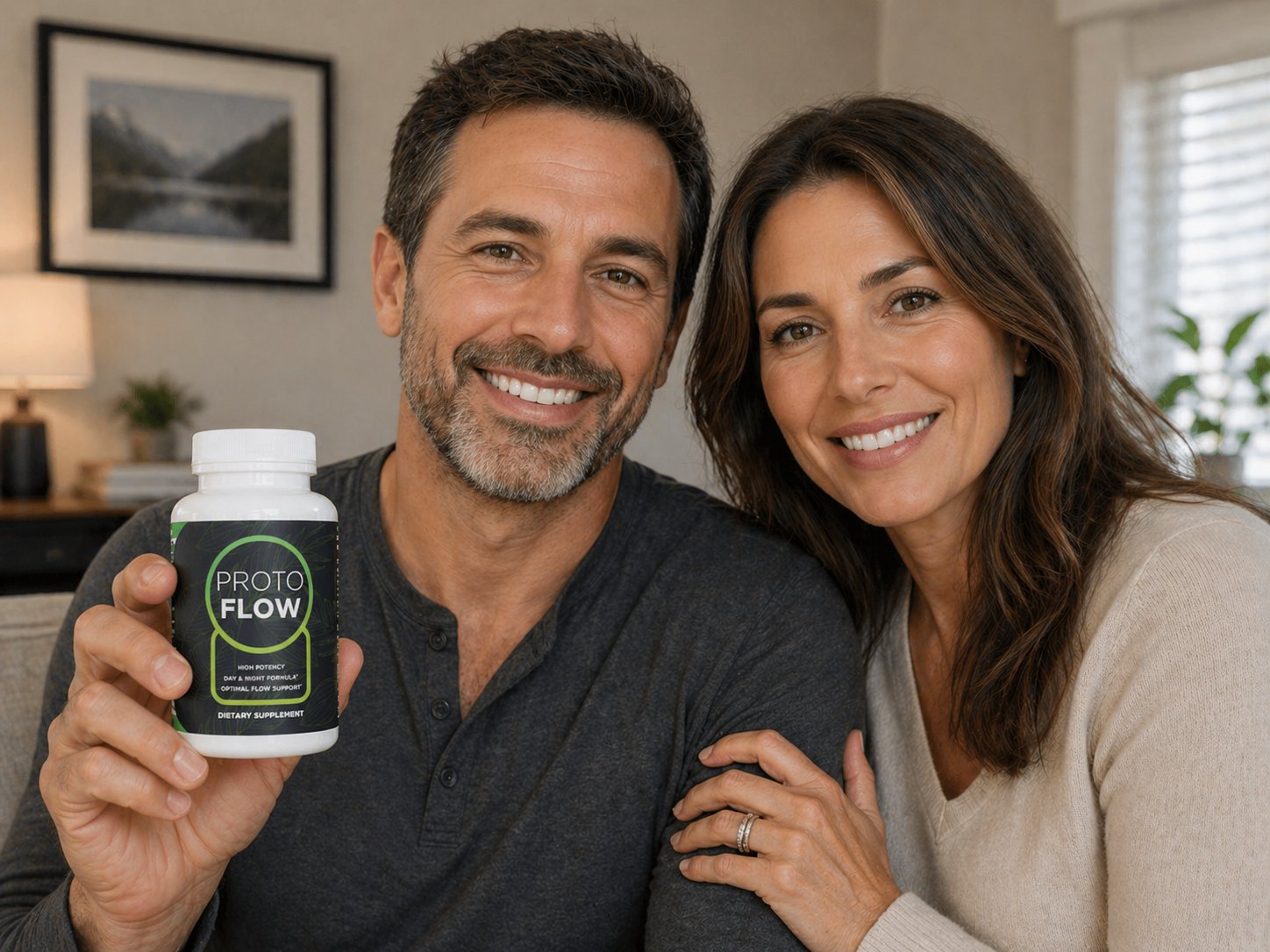 Protoflow customer couple smiling after mens health supplement improved urinary flow energy and relationship quality