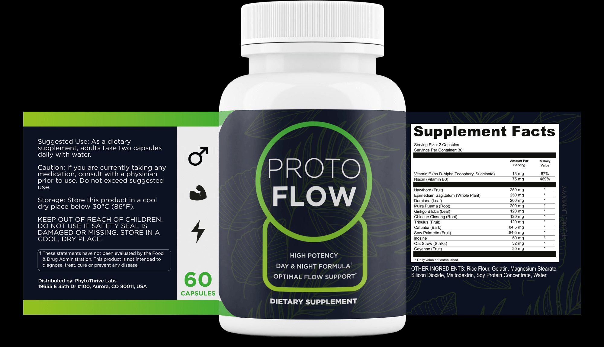 Protoflow supplement facts label showing all 12 active ingredients and dosages